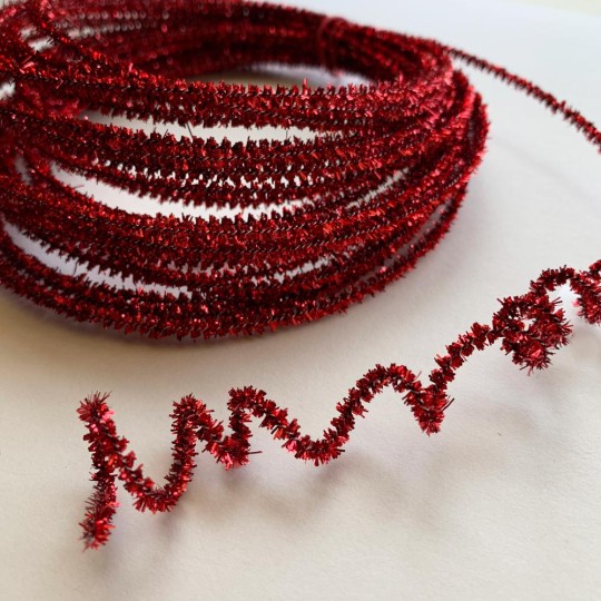 Mini Metallic Wired Tinsel Cord in Red ~ 1/8" wide ~ 10 meter length